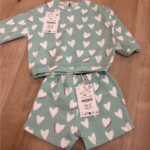 Heart Pattern Kids Set - Mint Green
